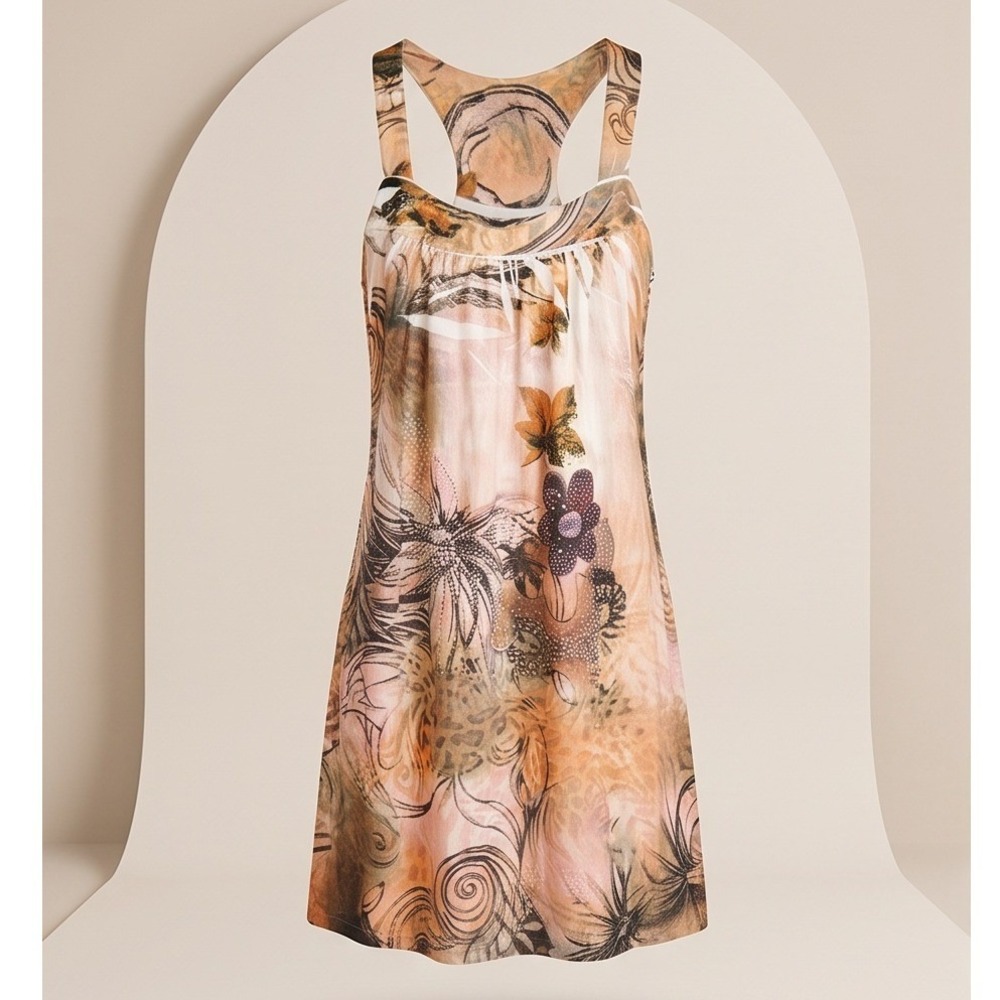 Ocean Breeze S Exist Inc Floral Animal Print Rhinestone Racerback Mini Dress NWT